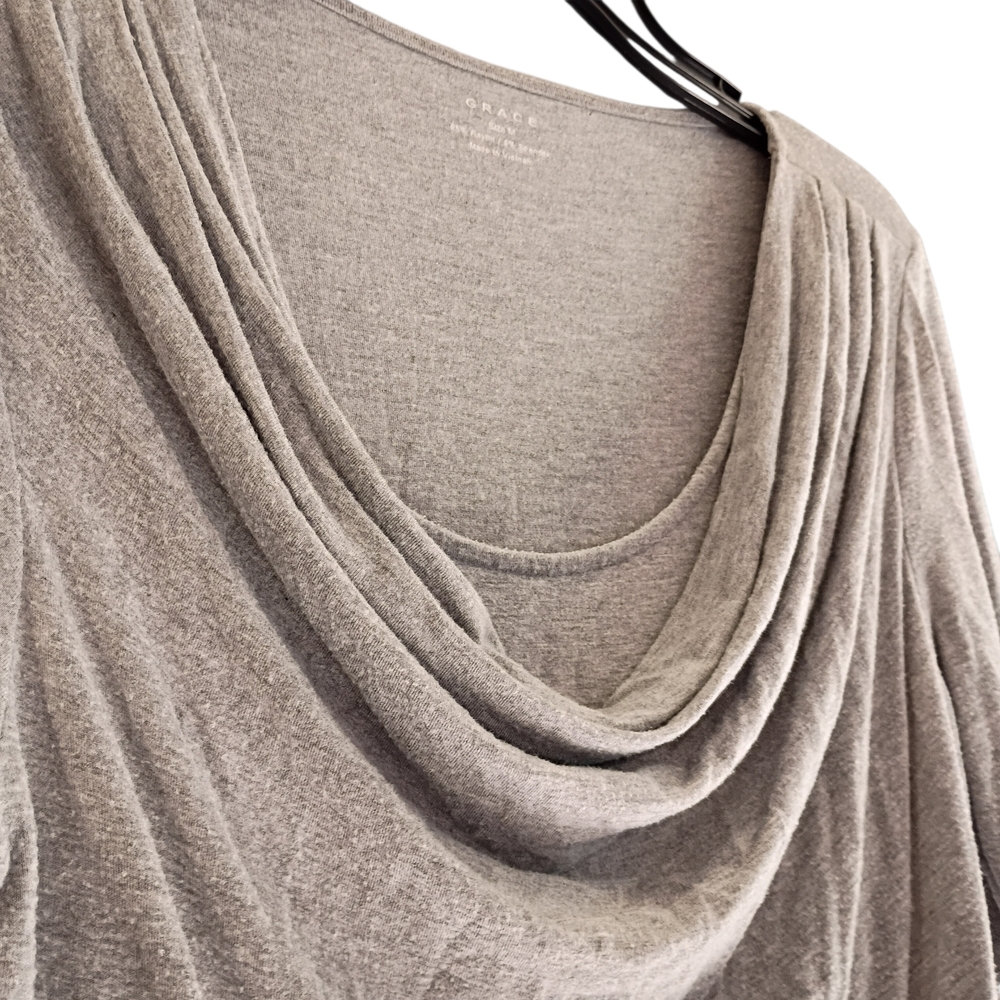 Grace Top Women M Gray Knit Cowl Neck Long Sleeve Stretch Lightweight Y2K Top - Picture 2 of 5